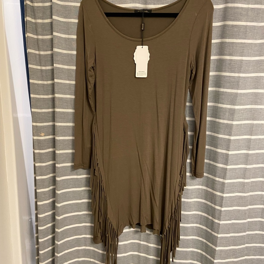 Casual Green Long Sleeve Sheath Dress with Scoop Neck